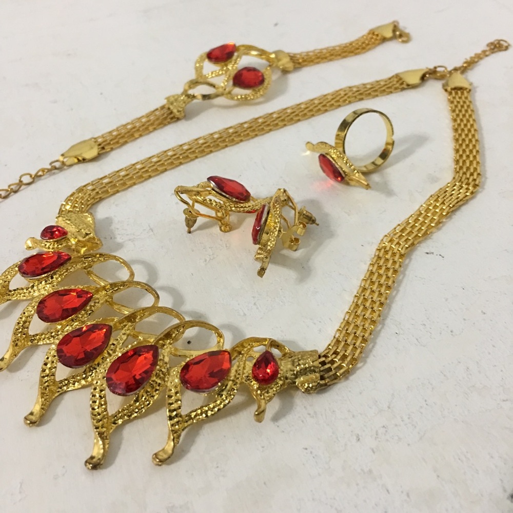 Contemporary Gold Tone Tangerine Acrylic Parure